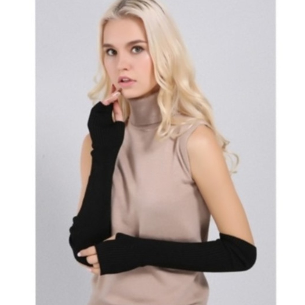 Women's Gloves Elbow Open Thumb Hole Black
